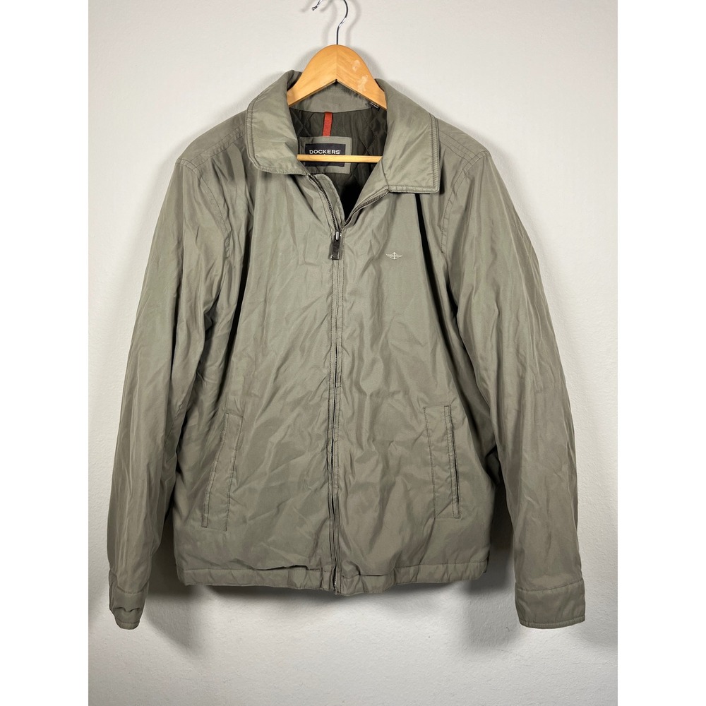 Dockers Mens Olive Green Full Zip Golf Jacket Quilted Lining Size Large - Picture 1 of 6